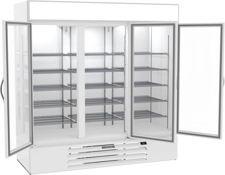 Beverage Air MMR72HC-1-W, 75" White Hinged Triple Glass Doors