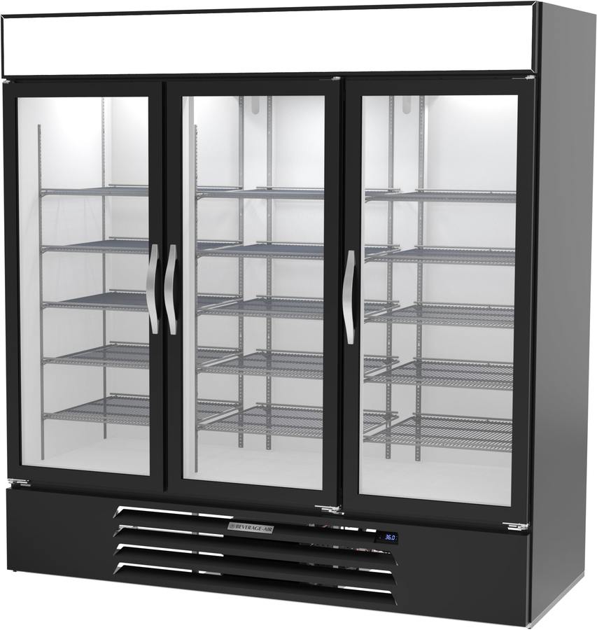 Beverage Air MMR72HC-1-B, 75" Black Hinged Triple Glass Doors