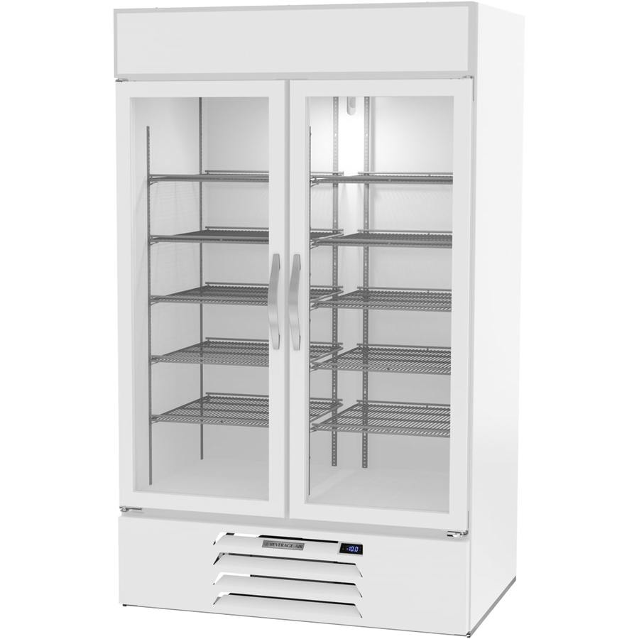 Beverage Air MMF44HC-1-W-IQ, 47" White Hinged Double Glass Doors With Electronic Lock