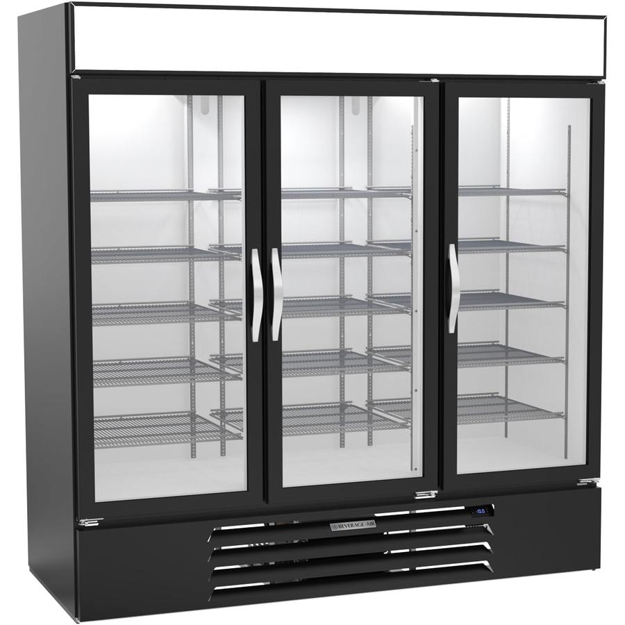 Beverage Air MMF72HC-5-B, 75" Black Hinged Triple Glass Doors