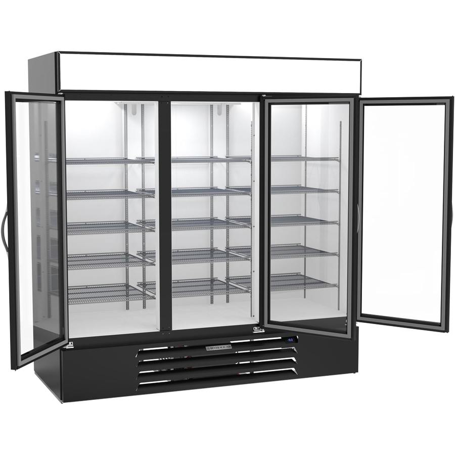 Beverage Air MMF72HC-5-B, 75" Black Hinged Triple Glass Doors