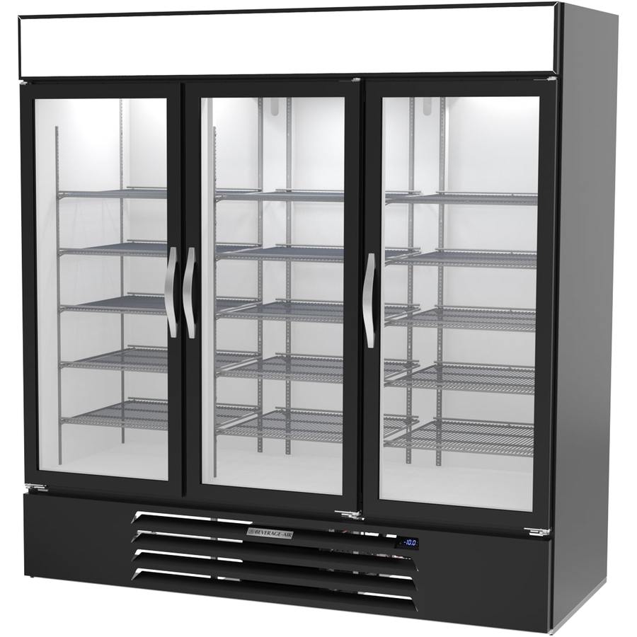 Beverage Air MMF72HC-5-B, 75" Black Hinged Triple Glass Doors