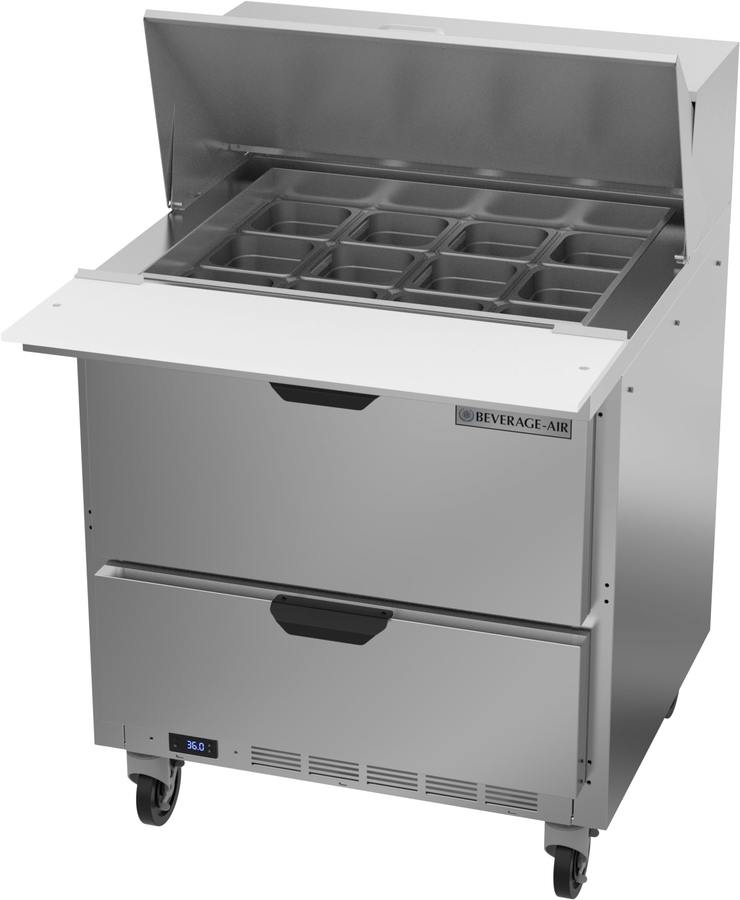 Beverage Air SPED32HC-12M-2, 32" Sandwich Prep Table Mega Top with Drawers