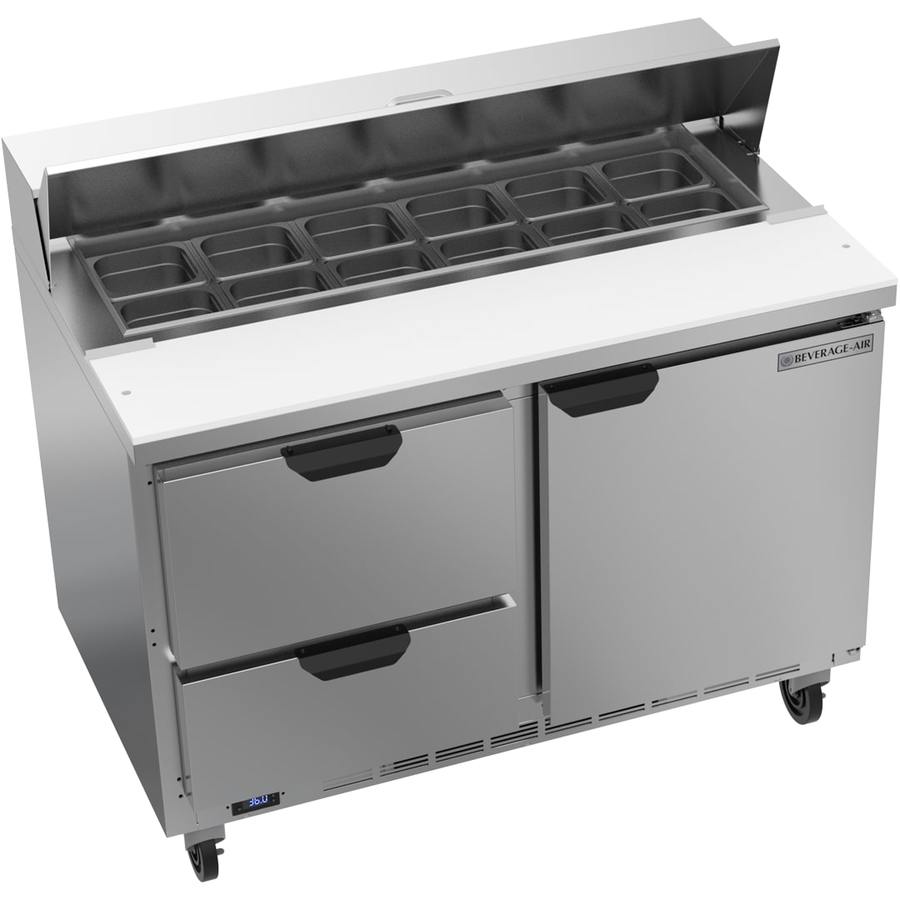 Beverage Air SPED48HC-12C-2, 48" Sandwich Prep Table With 17” Cutting Board with Drawers/Doors