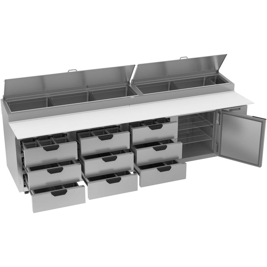 Beverage Air DPD119HC-9, 119" Deli/Pizza Prep Table with One Door and Nine Drawers