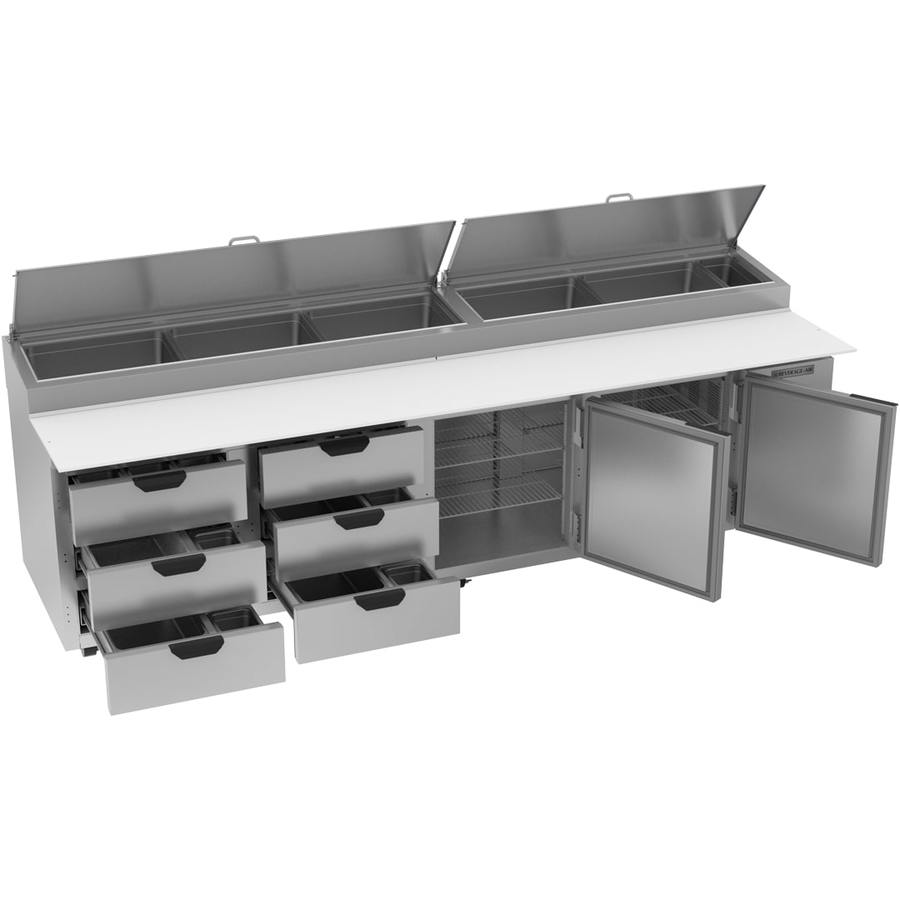 Beverage Air DPD119HC-6T, 119" Deli/Pizza Prep Table with Two Door and Six Drawers