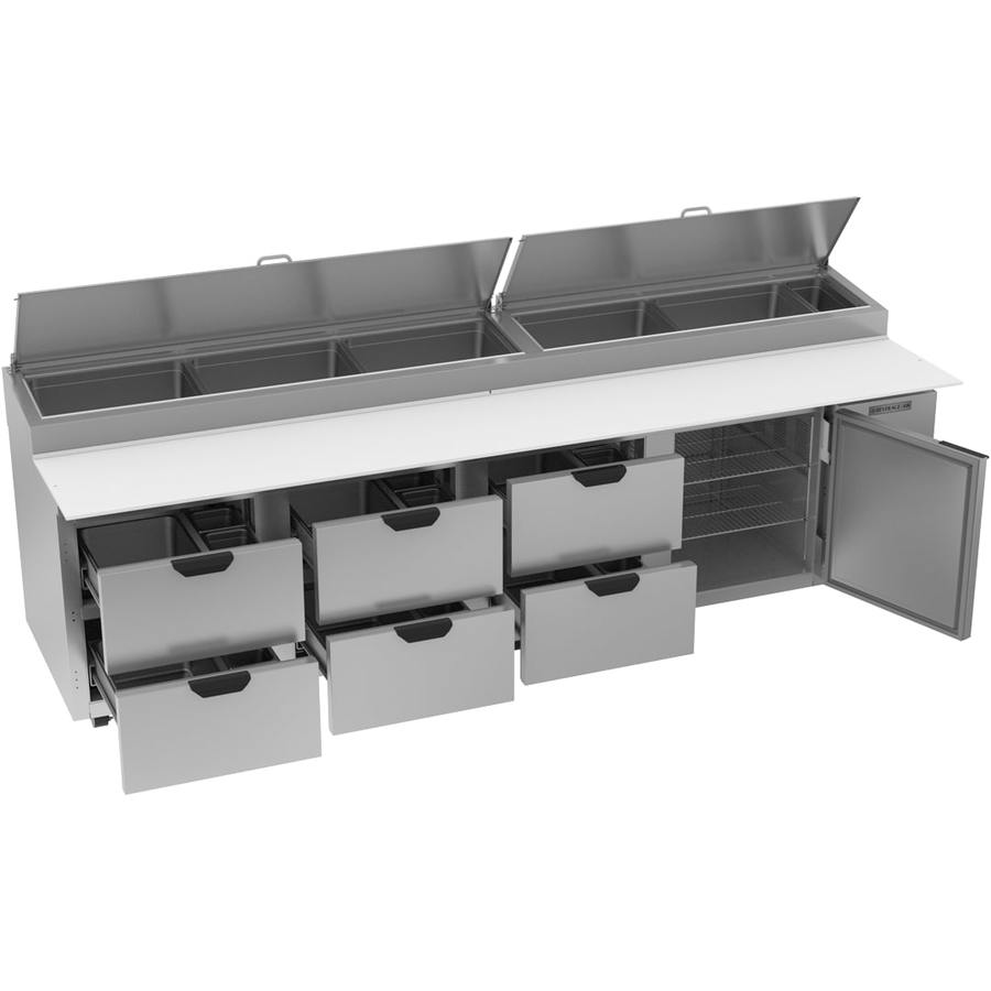 Beverage Air DPD119HC-6, 119" Deli/Pizza Prep Table with One Door and Six Drawers