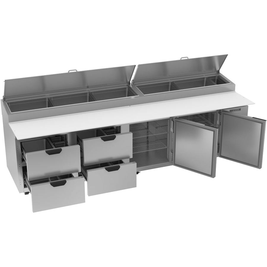 Beverage Air DPD119HC-4, 119" Deli/Pizza Prep Table with Two Door and Four Drawers