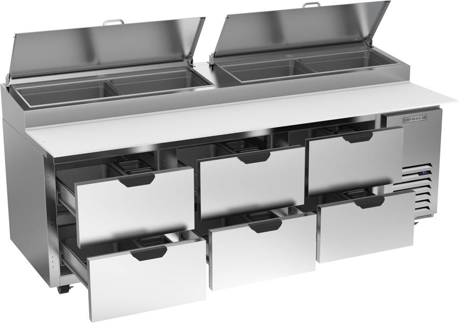 Beverage Air DPD93HC-6, 93" Deli/Pizza Prep Table with Six Drawers