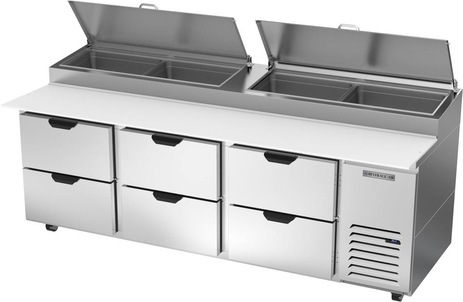 Beverage Air DPD93HC-6, 93" Deli/Pizza Prep Table with Six Drawers