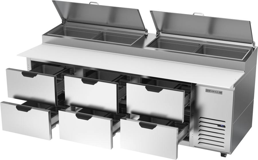 Beverage Air DPD93HC-6, 93" Deli/Pizza Prep Table with Six Drawers