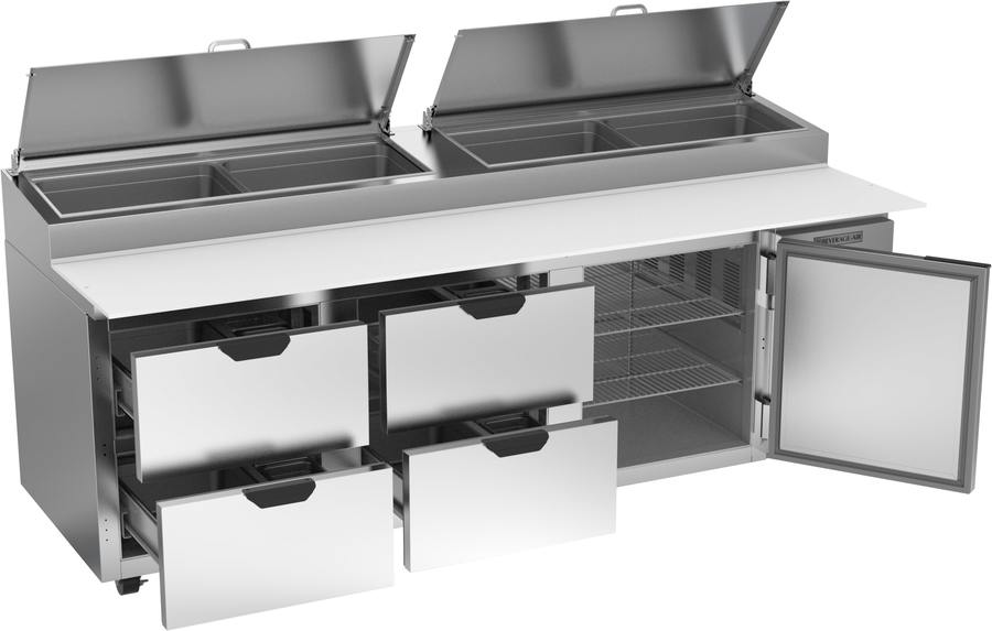 Beverage Air DPD93HC-4, 93" Deli/Pizza Prep Table with One Door & Four Drawers