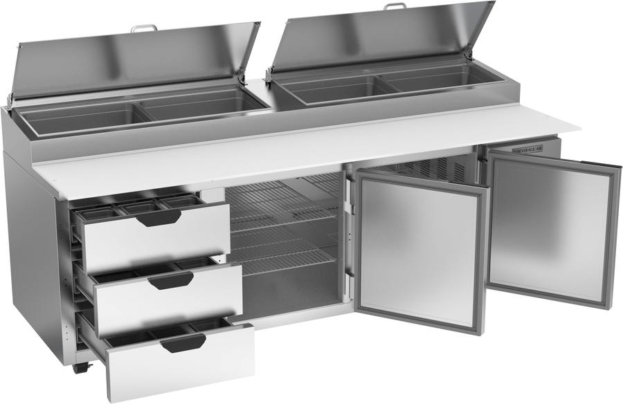 Beverage Air DPD93HC-3, 93" Deli/Pizza Prep Table with Two Doors & Three Drawers