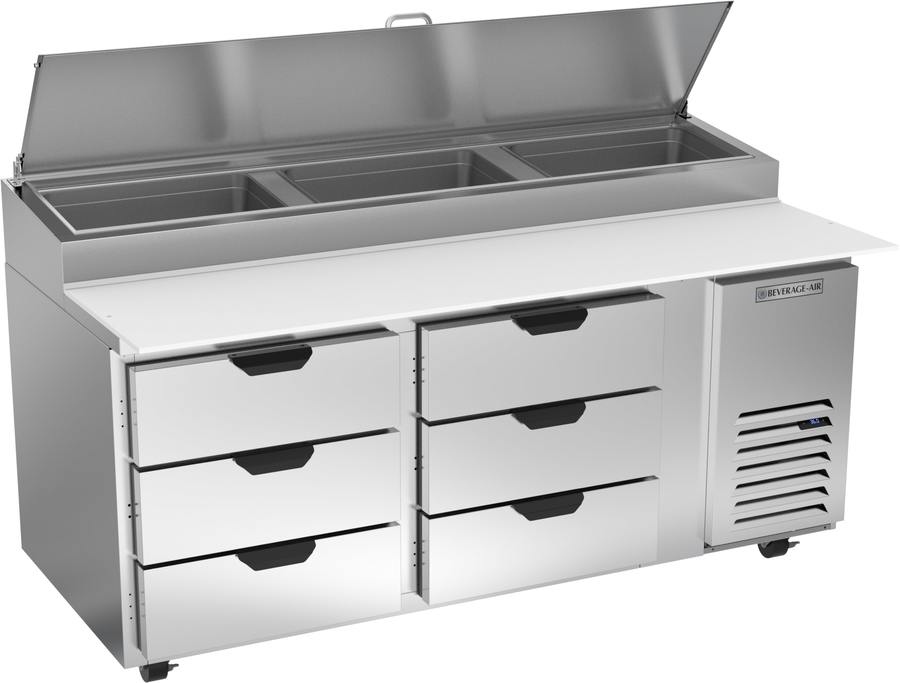 Beverage Air DPD72HC-6, 72" Deli/Pizza Prep Table with Six Drawers
