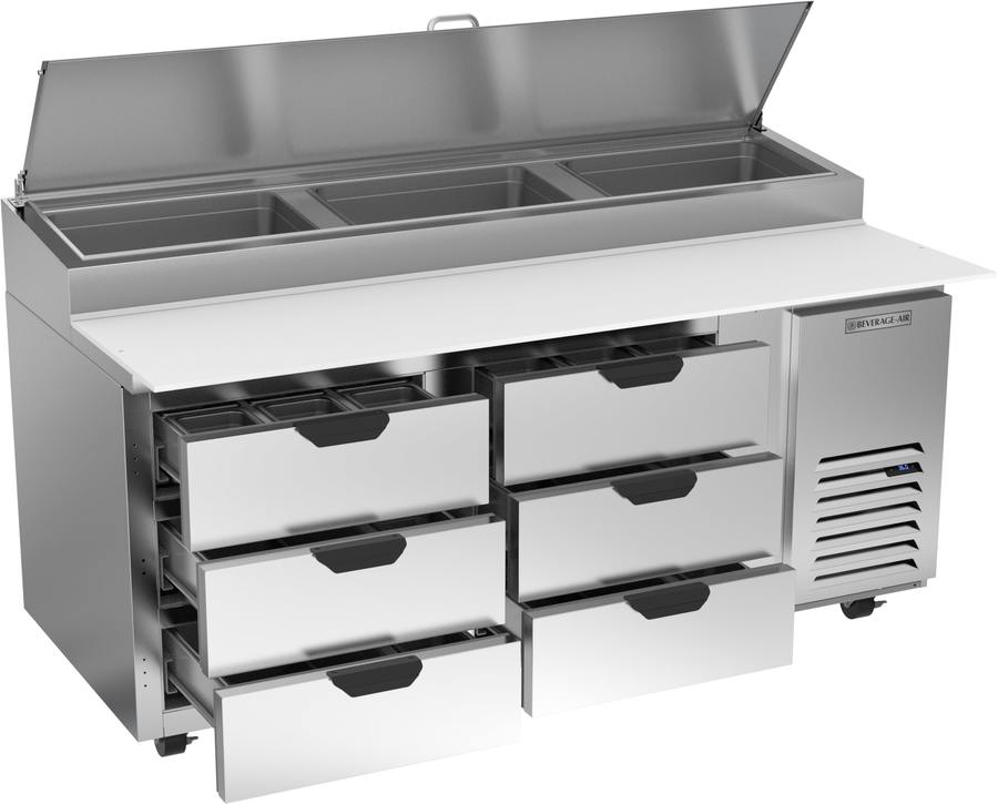 Beverage Air DPD72HC-6, 72" Deli/Pizza Prep Table with Six Drawers