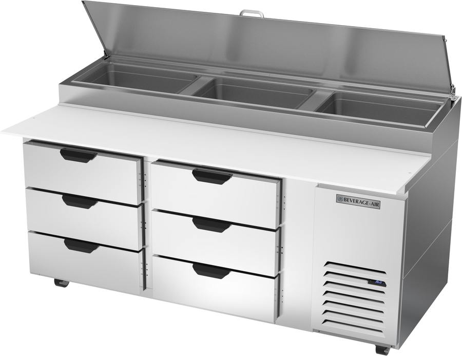Beverage Air DPD72HC-6, 72" Deli/Pizza Prep Table with Six Drawers