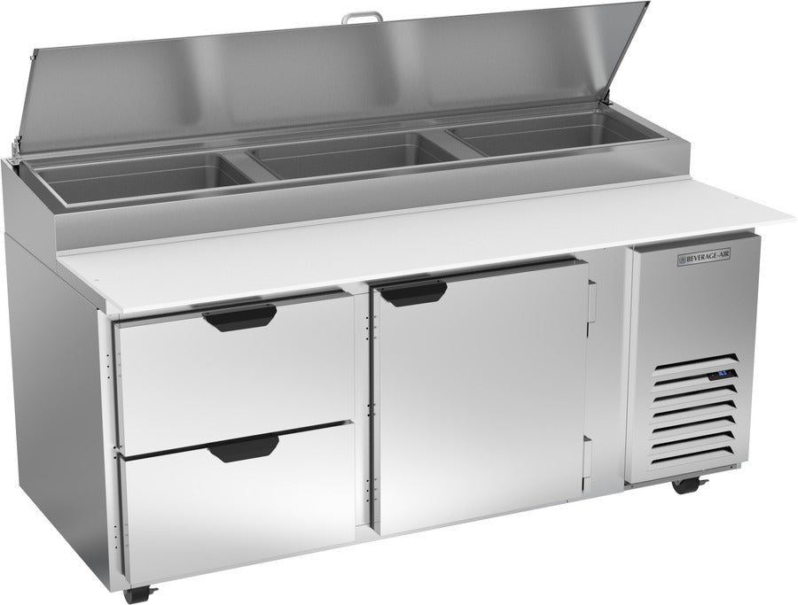 Beverage Air DPD72HC-2, 72" Deli/Pizza Prep Table with One Door & Two Drawers