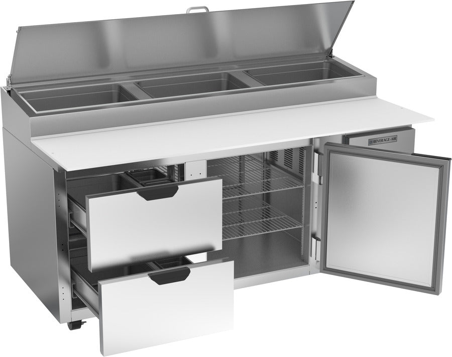 Beverage Air DPD72HC-2, 72" Deli/Pizza Prep Table with One Door & Two Drawers