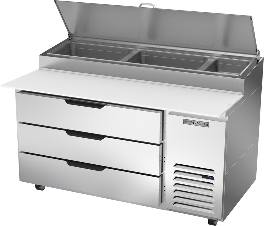 Beverage Air DPD60HC-3, 60" Deli/Pizza Prep Table with Three Drawers