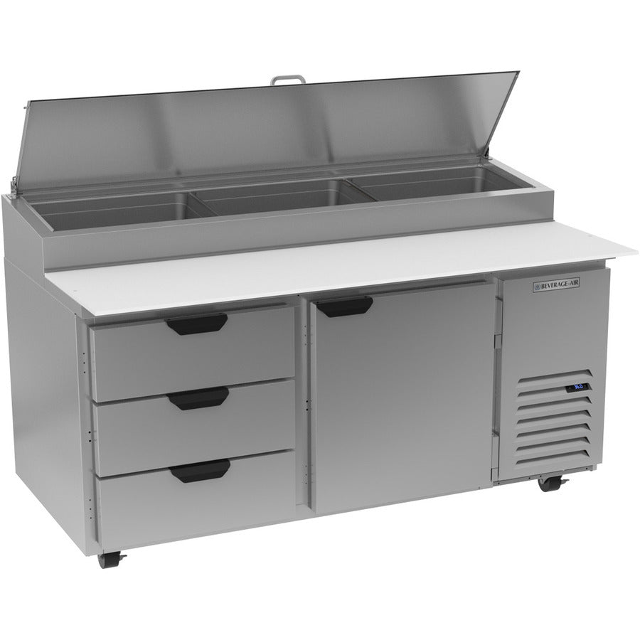 Beverage Air DPD67HC-3, 67" Deli/Pizza Prep Table with One Door and Three Drawers