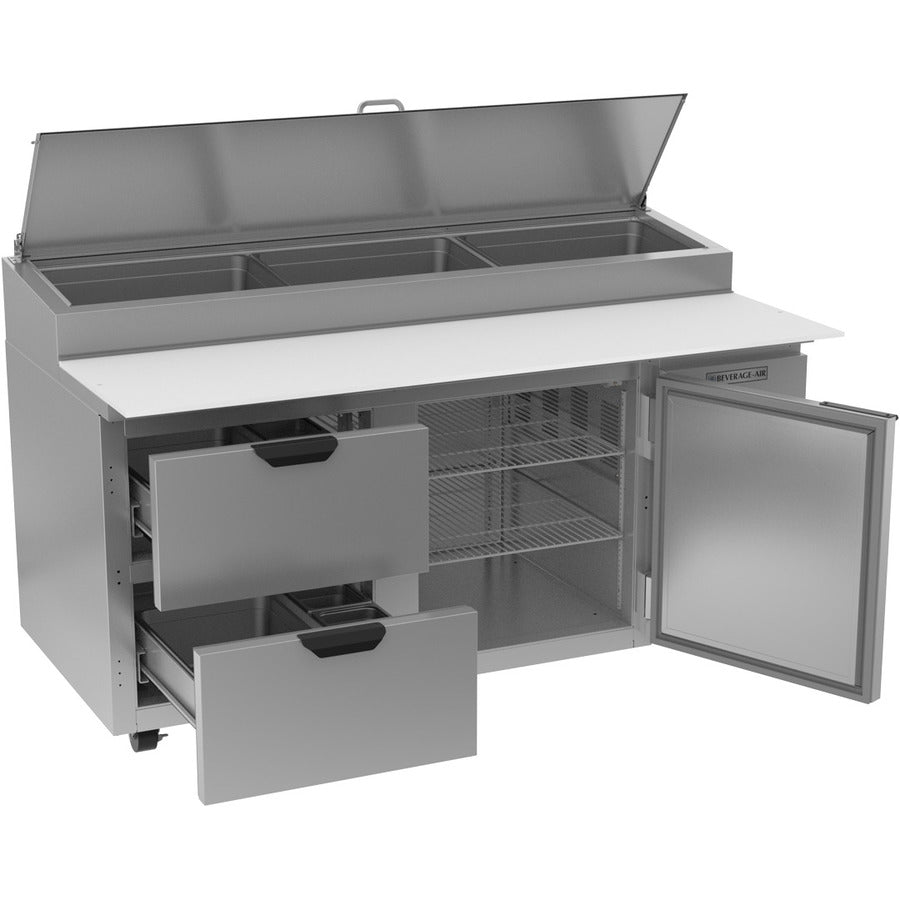 Beverage Air DPD67HC-2, 67" Deli/Pizza Prep Table with One Door and Two Drawers
