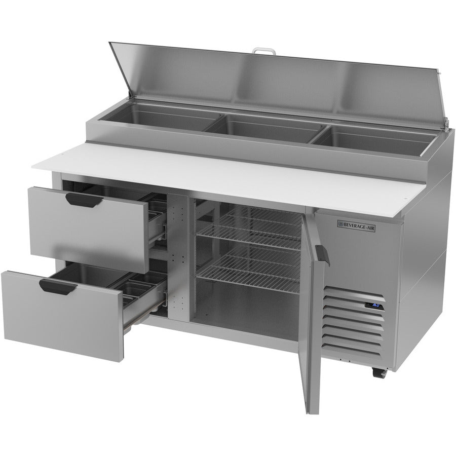 Beverage Air DPD67HC-2, 67" Deli/Pizza Prep Table with One Door and Two Drawers