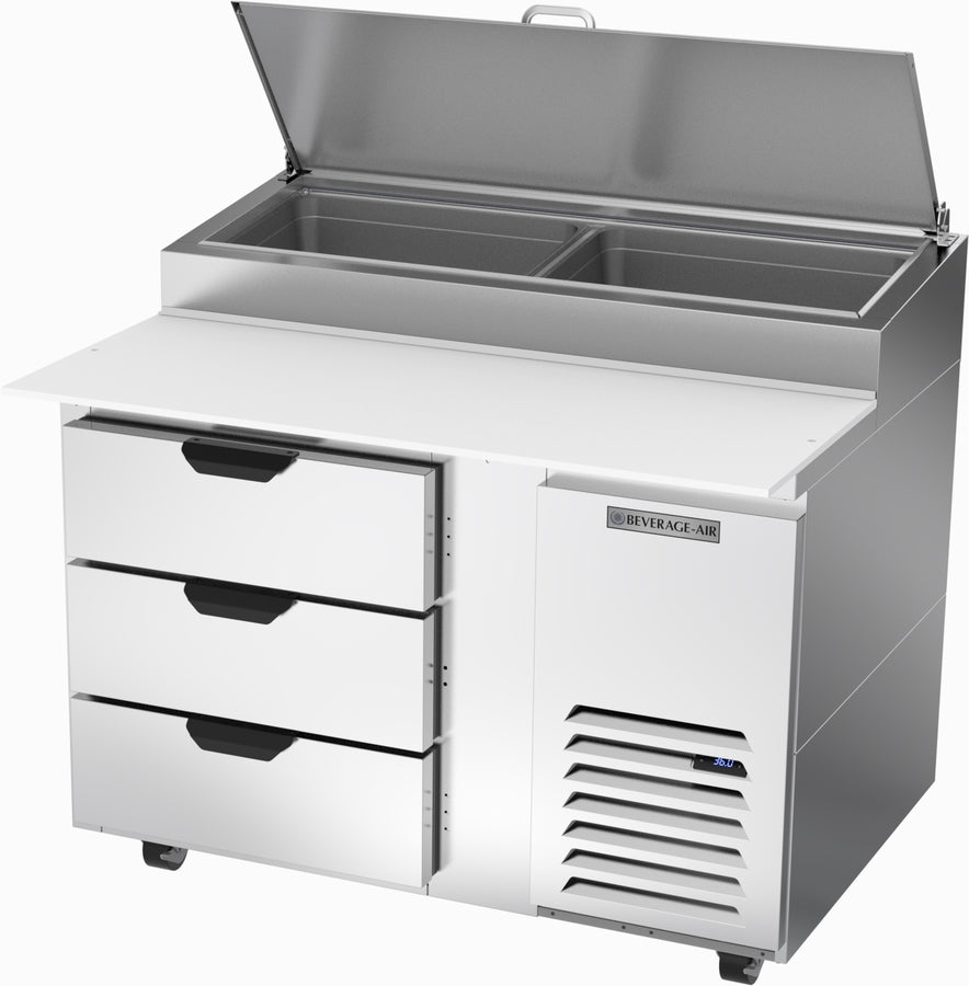 Beverage Air DPD46HC-3, 46" Deli/Pizza Prep Table with Three Drawers