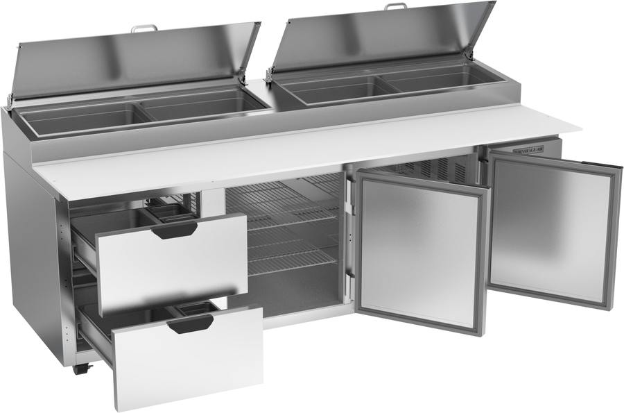 Beverage Air DPD93HC-2, 93" Deli/Pizza Prep Table with Two Doors and Two Drawers