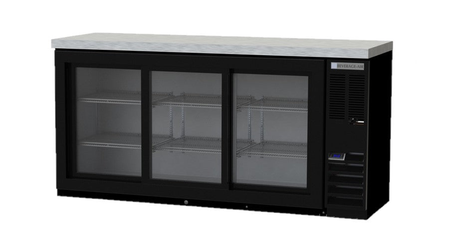 Beverage Air BB72HC-1-GS-B-27, 72" Sliding Glass Door with Stainless Steel Top Back Bar Refrigerator