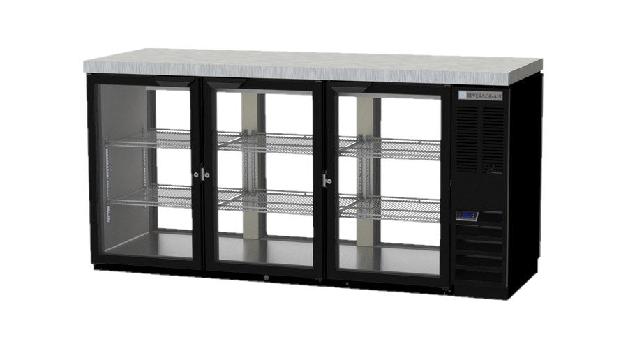 Beverage Air BB72HC-1-G-PT-B-27, 72" Glass Door Pass-Thru with Stainless Steel Top Back Bar Refrigerator