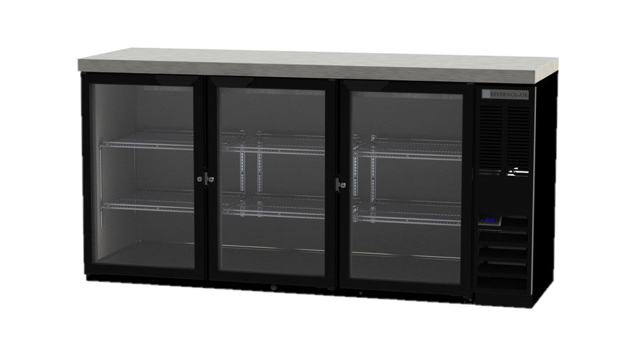 Beverage Air BB72HC-1-G-B-27, 72" Glass Door with Stainless Steel Top Back Bar Refrigerator