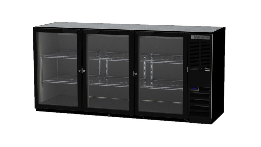 Beverage Air BB72HC-1-FG-B, 72" Glass Door Food Rated Back Bar Refrigerator