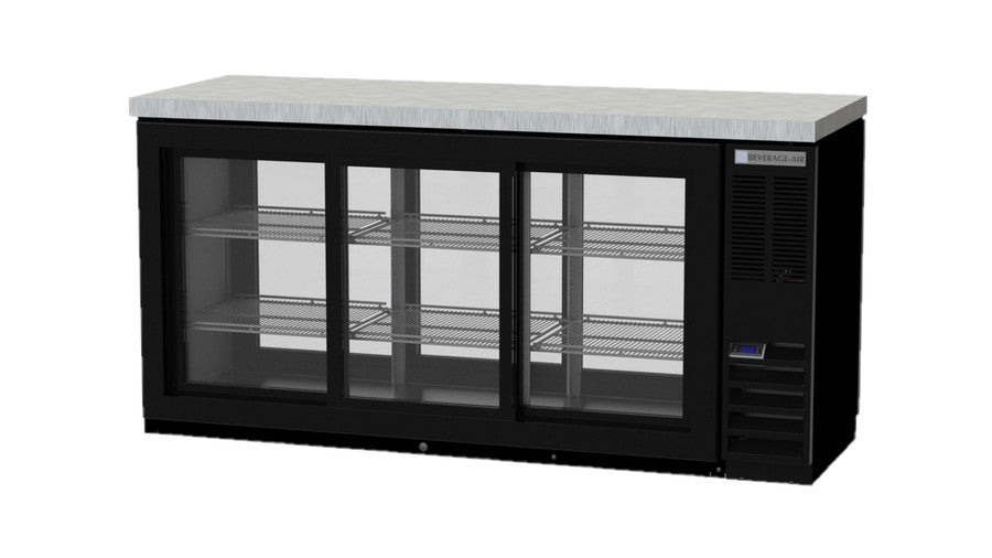 Beverage Air BB72HC-1-GS-F-PT-B-27, 72" Sliding Glass Door Food Rated Pass-Thru with Stainless Steel Top Back Bar Refrigerator
