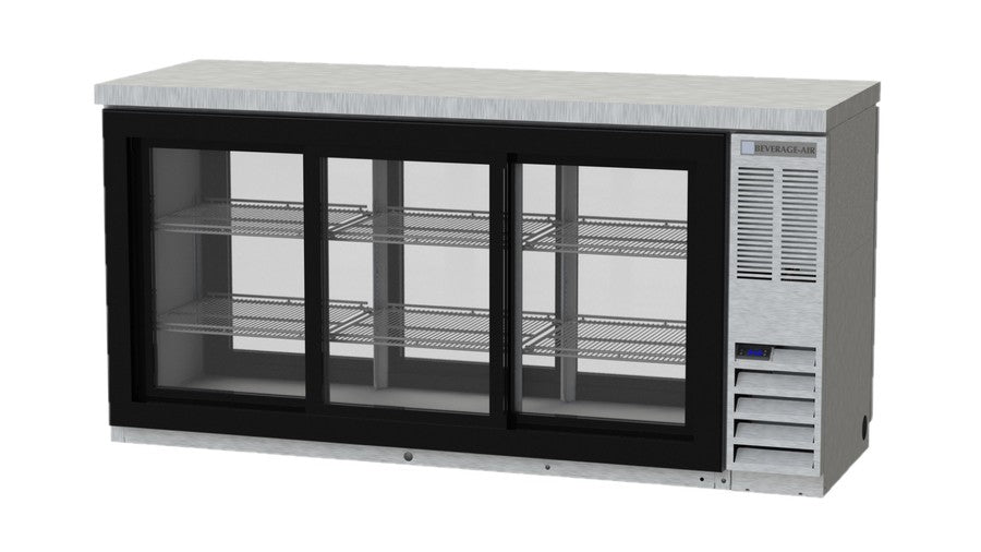 Beverage Air BB72HC-1-GS-F-PT-B-27, 72" Sliding Glass Door Food Rated Pass-Thru with Stainless Steel Top Back Bar Refrigerator