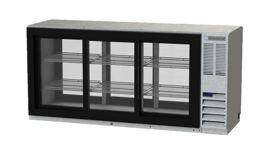 Beverage Air BB72HC-1-GS-F-PT-B, 72" Sliding Glass Door Food Rated Pass-Thru Back Bar Regrigerator