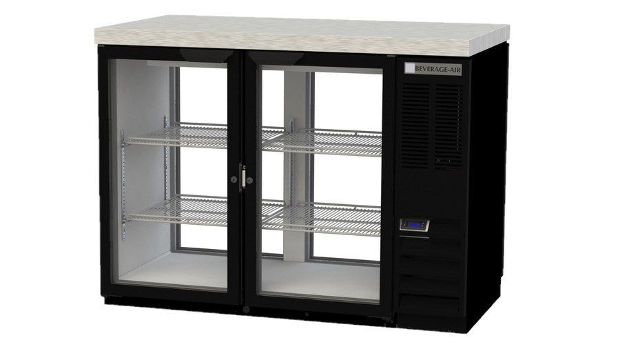 Beverage Air BB48HC-1-GS-F-PT-B-27, 48" Back Bar Refrigerator Sliding Glass Door, Food Rated, Pass-Thru & Stainless Steel Top