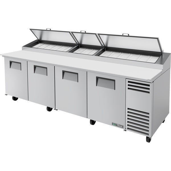 True TPP-AT-119-HC, 119" 4 Door Pizza Prep Table, includes (15) 1/3 size pans