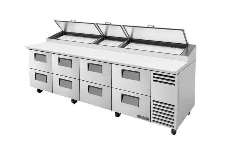 True TPP-AT-119D-8-HC, 119" 8 Drawer Pizza Prep Table, includes (15) 1/3 size pans