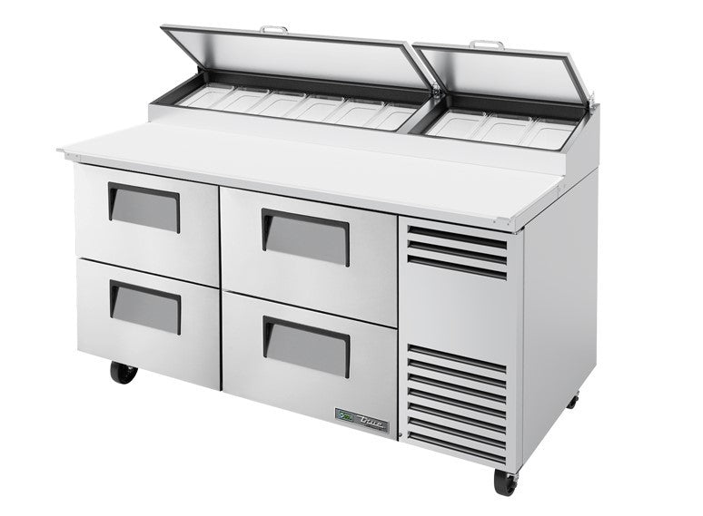 True TPP-AT-67D-4-HC, 67" 4 Drawer Pizza Prep Table, includes (9) 1/3 size pans