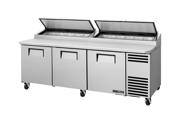 True TPP-AT2-93-HC, 93" 3 Door Pizza Prep Table, includes (12) 1/3 size pans