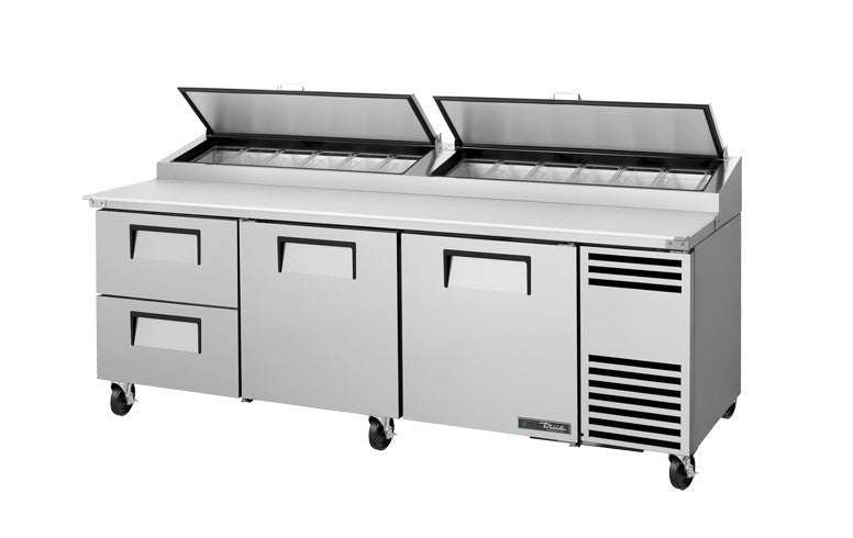 True TPP-AT2-93D-2-HC, 93" 2 Door 2 Drawer Pizza Prep Table, includes (12) 1/3 size pans