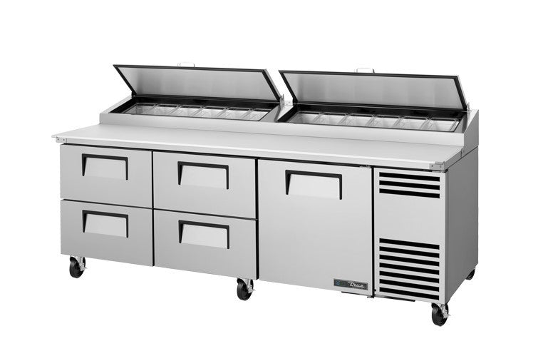True TPP-AT2-93D-4-HC, 93" 1 Door 4 Drawer Pizza Prep Table, includes (12) 1/3 size pans