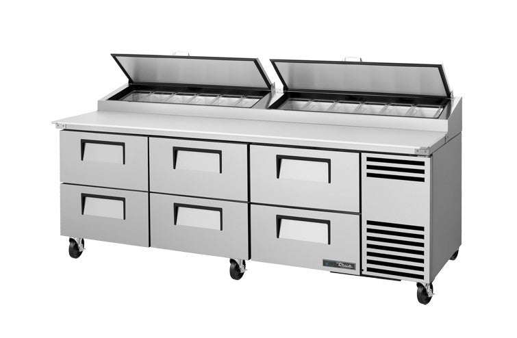 True TPP-AT2-93D-6-HC, 93" 6 Drawer Pizza Prep Table, includes (12) 1/3 size pans