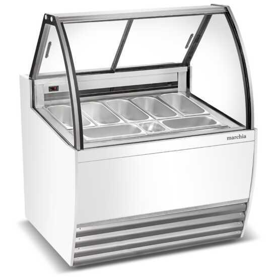 Marchia GIC-7, 42" 7-Pan White Gelato Ice Cream Dipping Cabinet Display Freezer