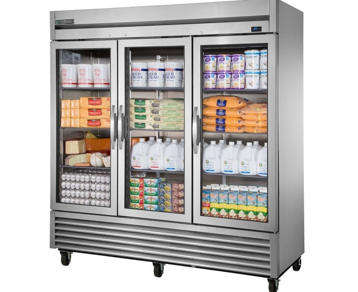 True TS-72G-HC~FGD01, 78" 3 Glass Swing Door Reach-In Refrigerator, 300 Series