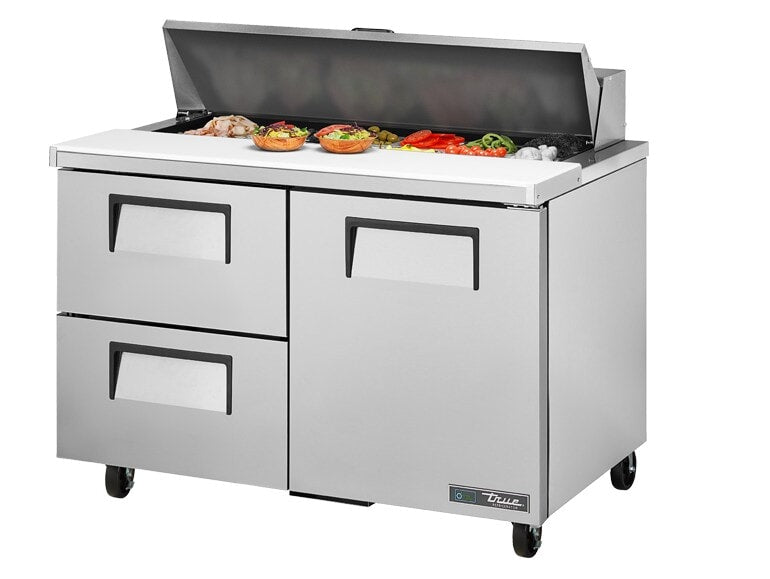 True TSSU-48-12D-2-HC, 48" 1 Door 2 Drawer Sandwich / Salad Prep Unit, includes (12) 1/6 size pans