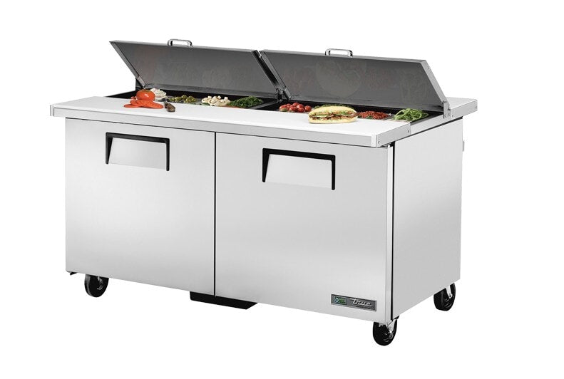True TSSU-60-16-DS-ST-HC, 60" 2 Door Dual Sided Sandwich / Salad Prep Unit, includes (16) 1/6 size pans