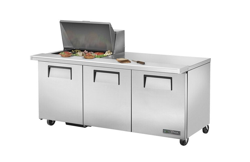 True TSSU-72-12M-B-HC, 72" 3 Door Mega Top Sandwich / Salad Prep Unit, includes (12) 1/6 size pans