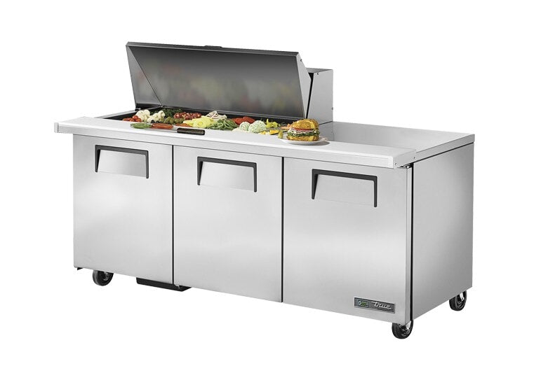 True TSSU-72-18M-B-HC, 72" 3 Door Mega Top Sandwich / Salad Prep Unit, includes (18) 1/6 size pans