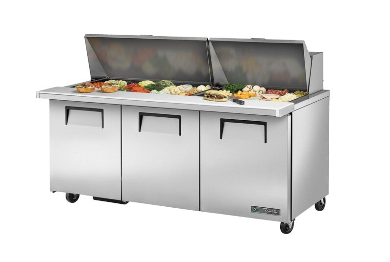 True TSSU-72-30M-B-ST-HC, 72" (3) Door Mega Top Sandwich / Salad Prep Unit, includes (30) 1/6 size pans